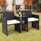 Brown Rattan Two-Seat Chair with White Cushions and Built-In Table